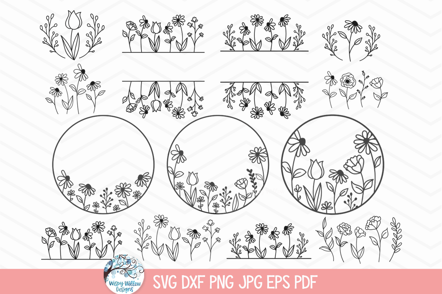 Wildflower SVG Bundle | Spring Flower Monogram Frames Wispy Willow Designs Company