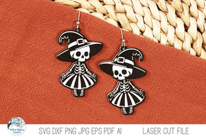 Witch Skeleton Halloween Earring SVG File for Laser Wispy Willow Designs Company