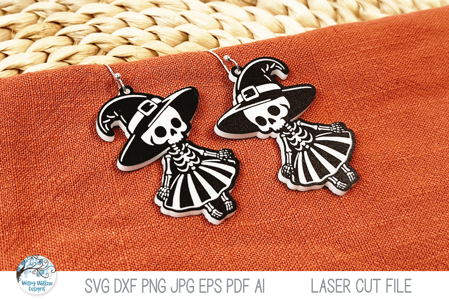 Witch Skeleton Halloween Earring SVG File for Laser Wispy Willow Designs Company