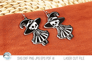 Witch Skeleton Halloween Earring SVG File for Laser Wispy Willow Designs Company