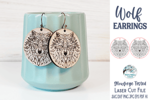 Wolf Earrings SVG File for Glowforge or Laser Cutter Wispy Willow Designs Company