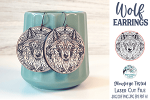 Wolf Earrings SVG File for Glowforge or Laser Cutter Wispy Willow Designs Company