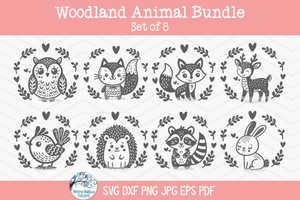 Woodland Animal Bundle SVG | Fox, Owl, Cat, Deer, Rabbit, Raccoon, Hedgehog, Bird Illustration Bundle Wispy Willow Designs Company