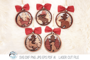 Woodland Animal Christmas Ornaments SVG File Bundle for Laser Cutter Wispy Willow Designs Company