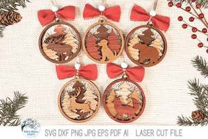 Woodland Animal Christmas Ornaments SVG File Bundle for Laser Cutter Wispy Willow Designs Company