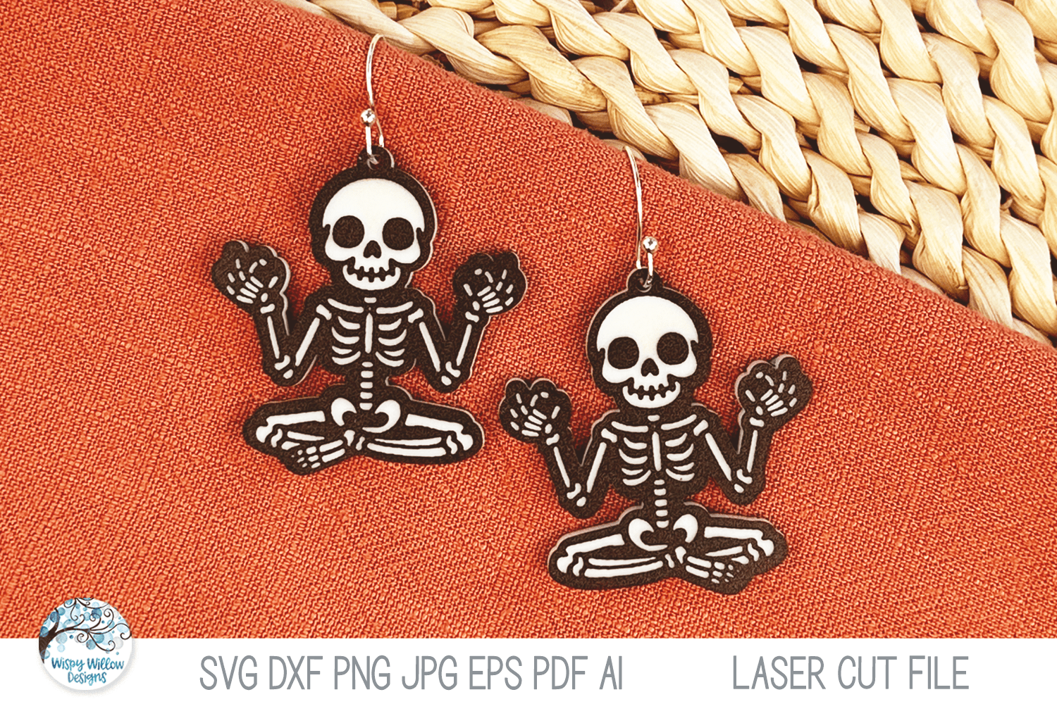 Yoga Halloween Skeleton Earring SVG File for Laser Wispy Willow Designs Company