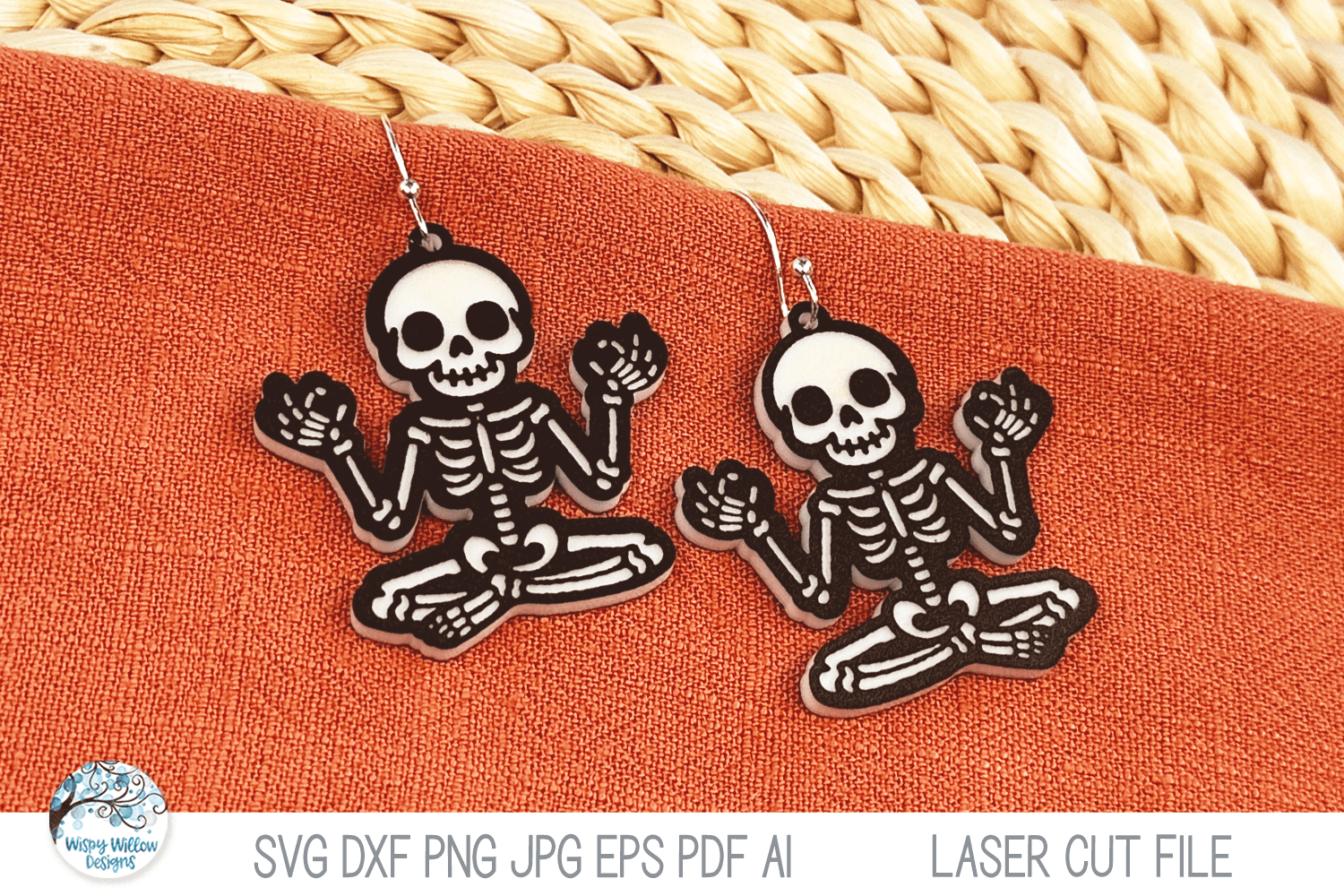 Yoga Halloween Skeleton Earring SVG File for Laser Wispy Willow Designs Company