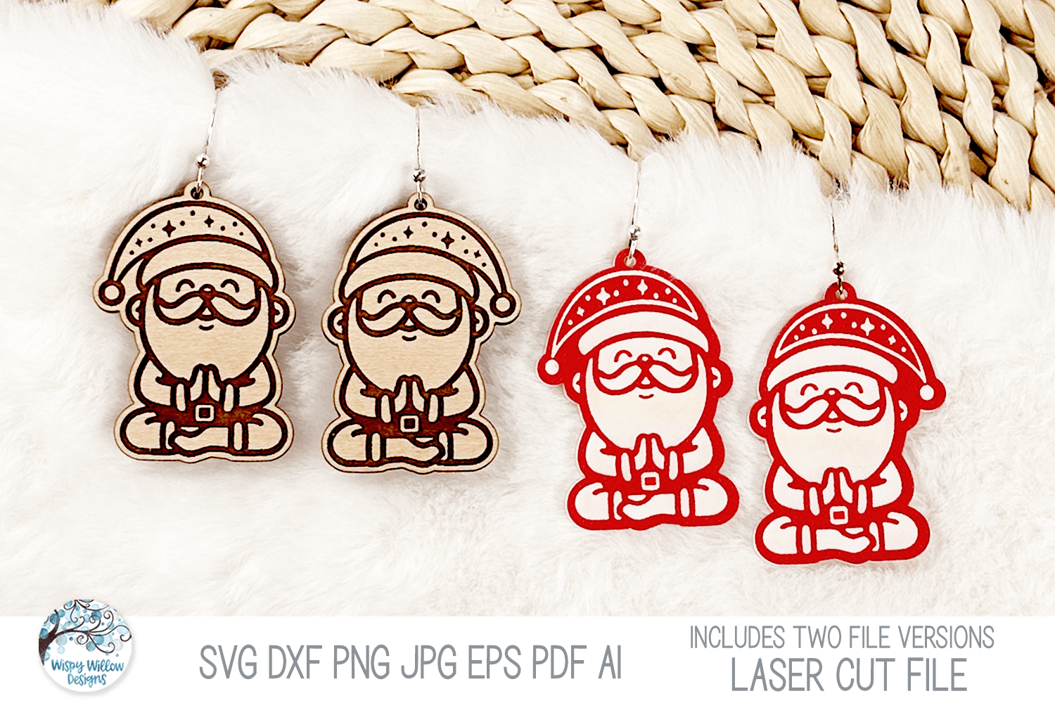 Yoga Santa Christmas Earrings SVG File for Laser Wispy Willow Designs Company