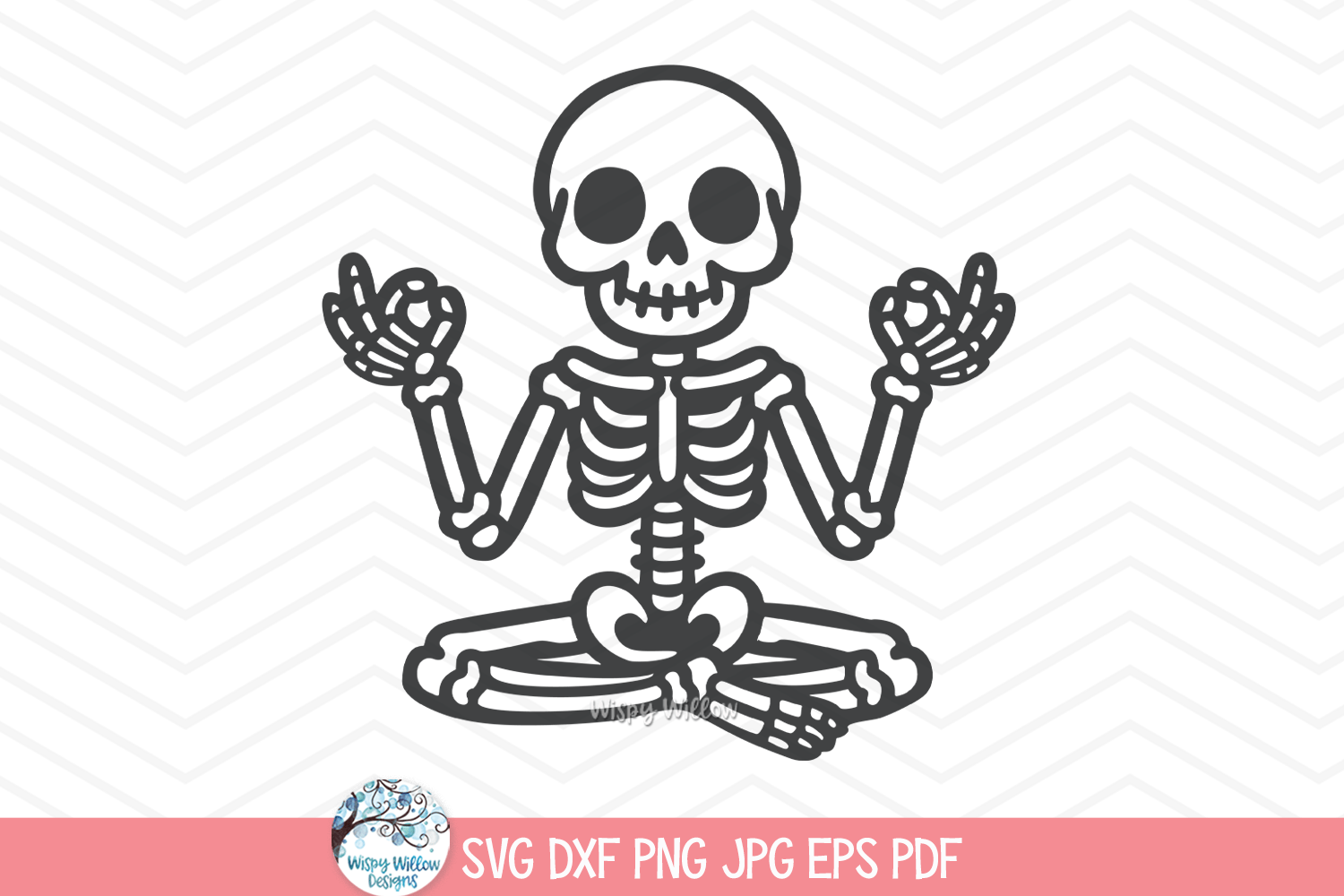 Yoga Skeleton SVG | Meditating Skeleton Halloween Design Wispy Willow Designs Company