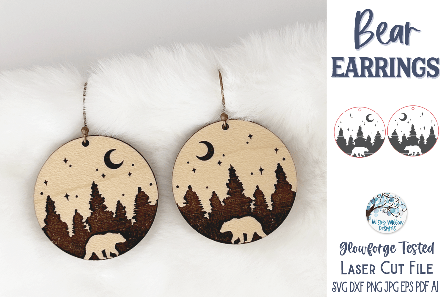 Bear Earring SVG for Glowforge Laser Cutter Wispy Willow Designs Company