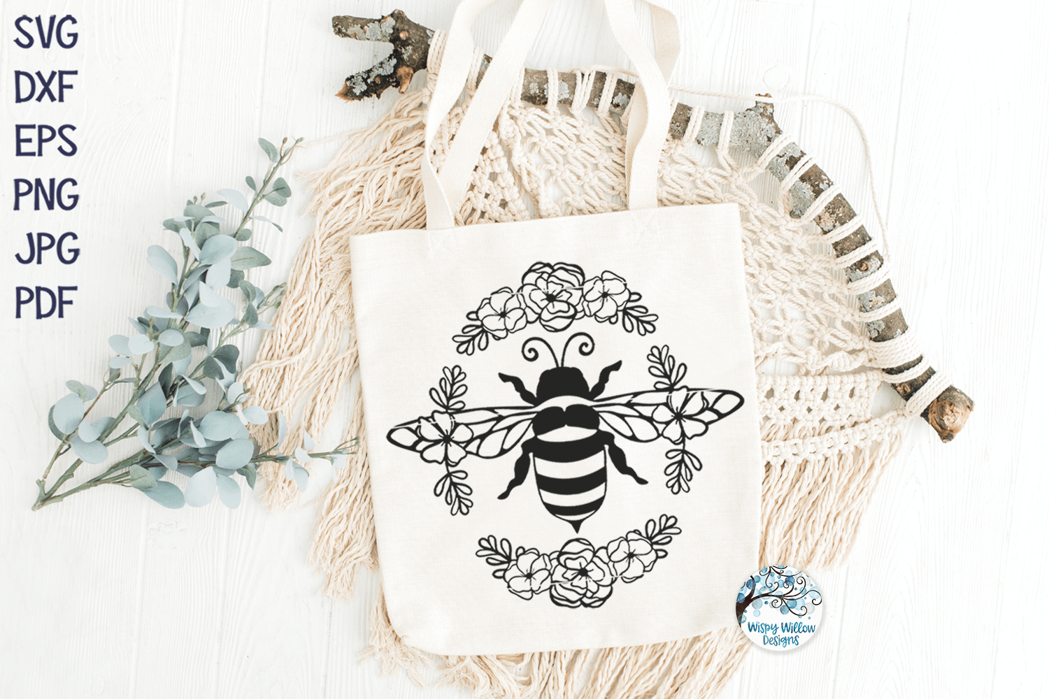 Bee with Flowers SVG Wispy Willow Designs Company