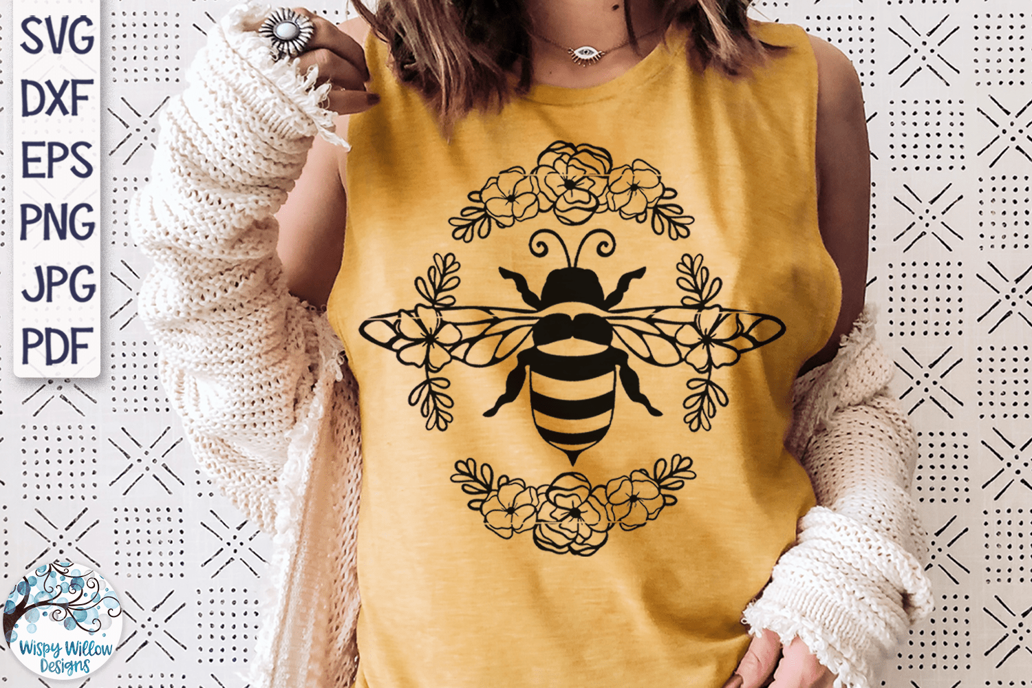 Bee with Flowers SVG Wispy Willow Designs Company