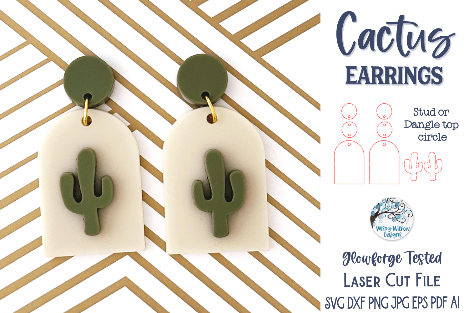 Cactus Earring SVG for Glowforge Laser Cutter Wispy Willow Designs Company