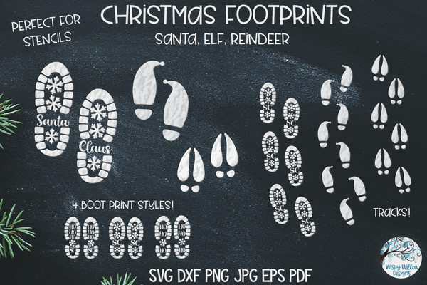 Christmas Footprints SVG Bundle | Santa, Elf, Reindeer Tracks – Wispy ...