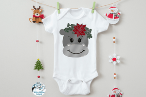 Christmas Hippo with Flowers SVG Wispy Willow Designs Company