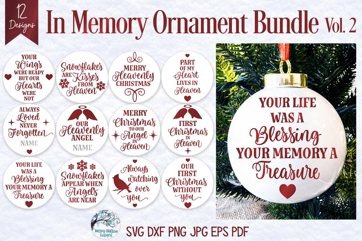Christmas Ornament SVG Bundle - In Memory Round Ornaments Vol 2 Wispy Willow Designs Company