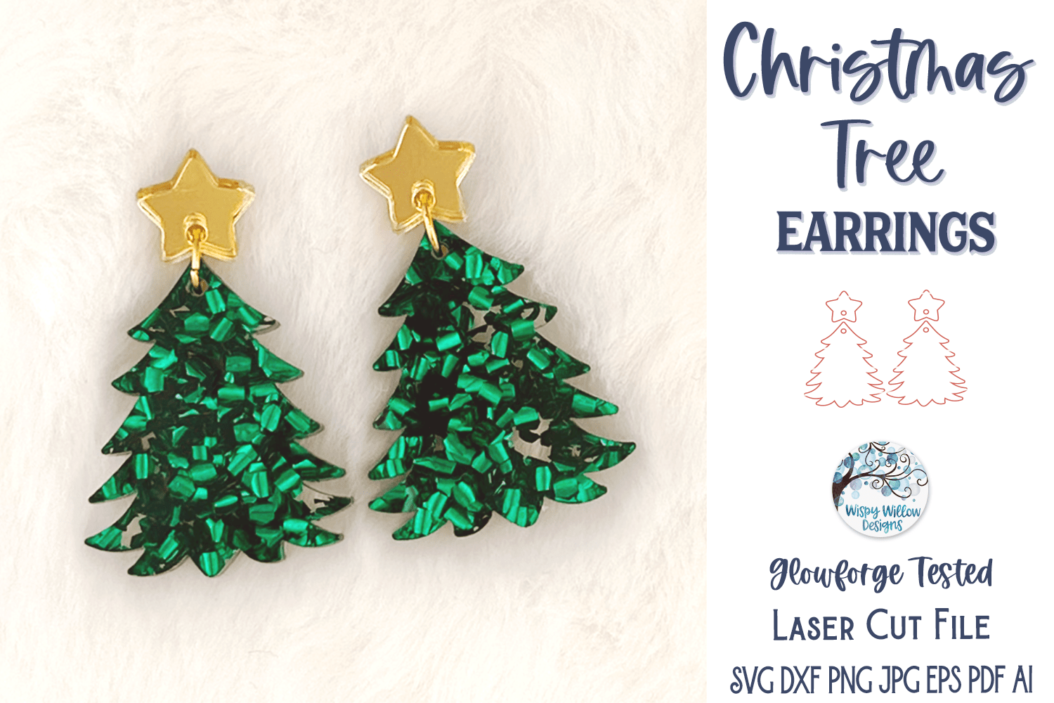 Christmas Tree Earring SVG for Glowforge Laser Cutter Wispy Willow Designs Company