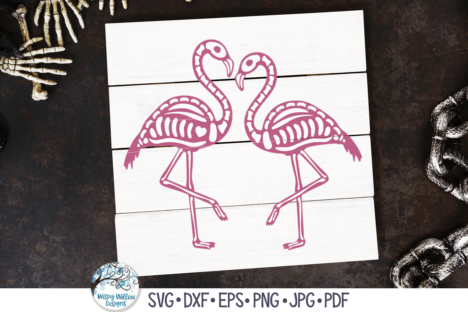 Double Flamingo Skeleton SVG | Halloween SVG Wispy Willow Designs Company