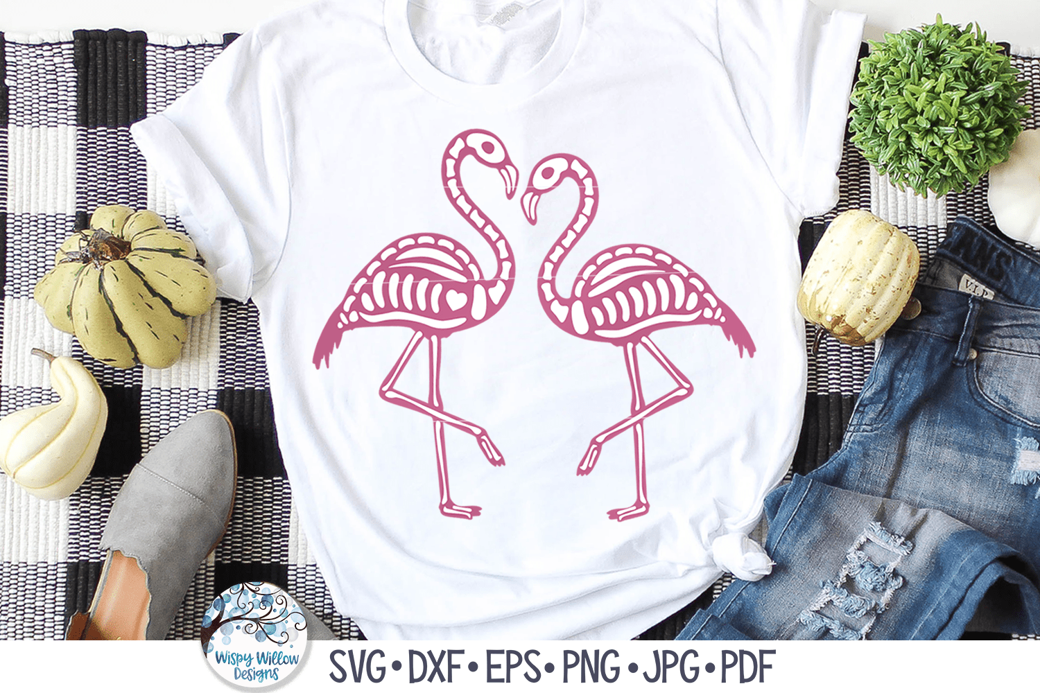 Double Flamingo Skeleton SVG | Halloween SVG Wispy Willow Designs Company