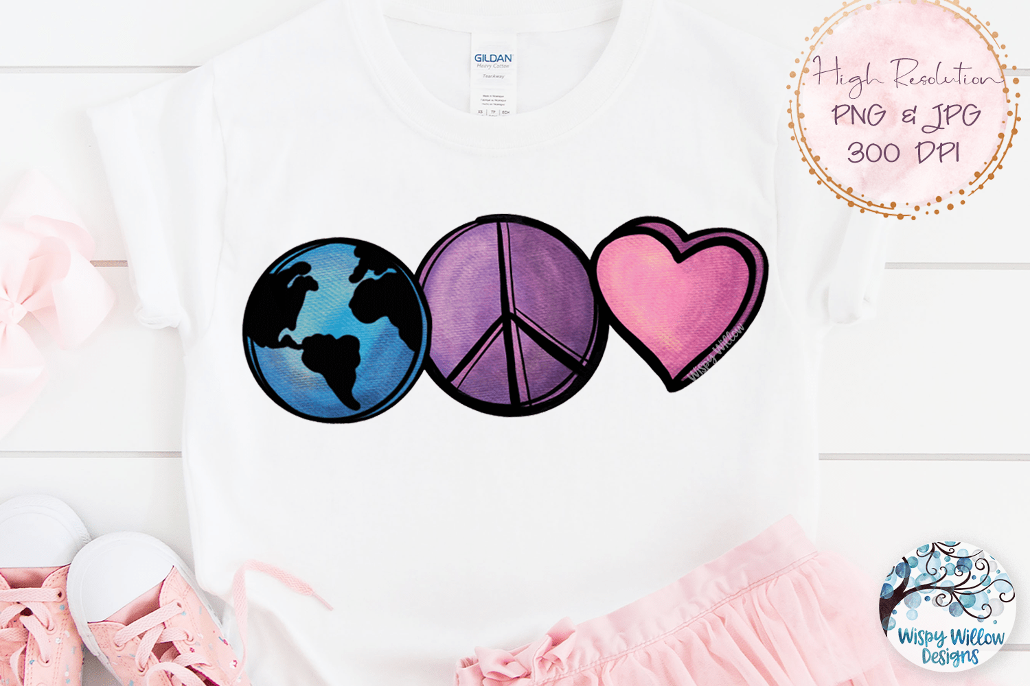 Earth Peace and Love Sublimation PNG Wispy Willow Designs Company