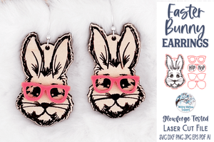 Easter Bunny with Glasses Earring SVG for Glowforge or Laser Wispy Willow Designs Company