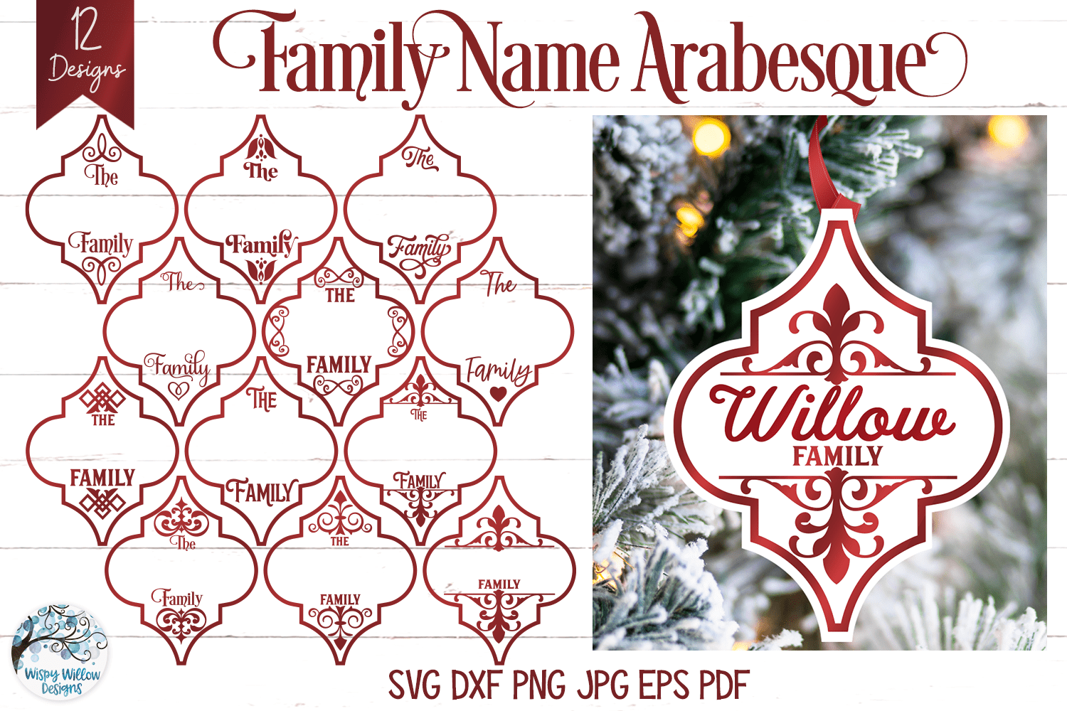 Family Name Arabesque Ornament SVG Bundle Wispy Willow Designs Company