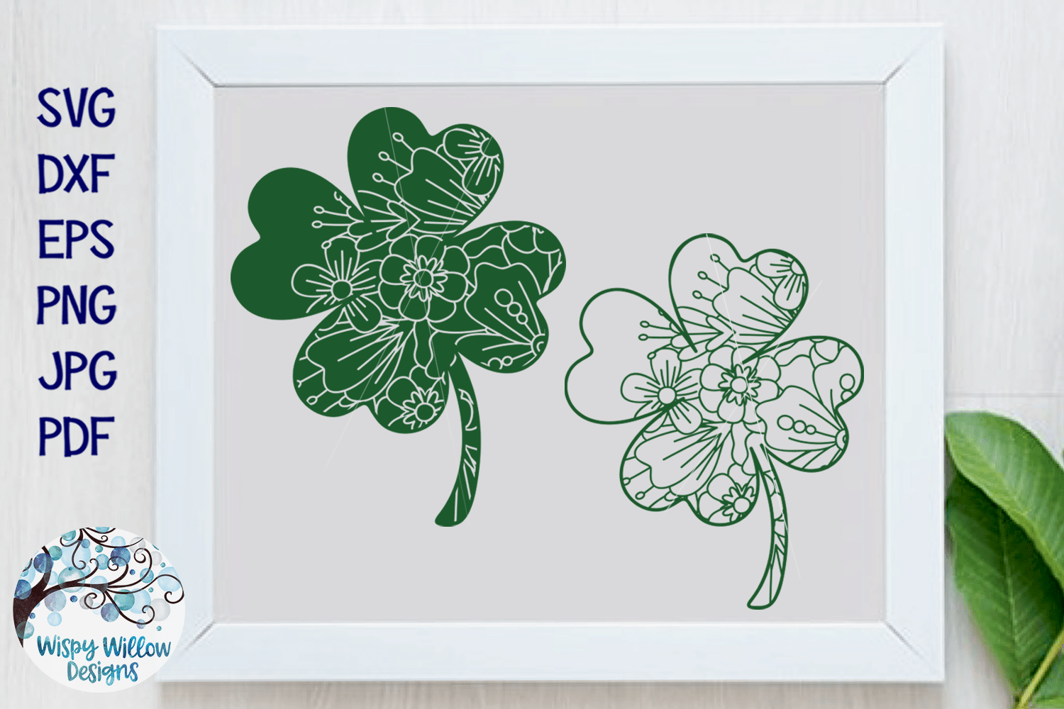 Floral Four Leaf Clover SVG | St. Patrick's Day Wispy Willow Designs Company