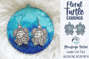 Floral Sea Turtle Earring File for Glowforge or Laser Wispy Willow Designs Company