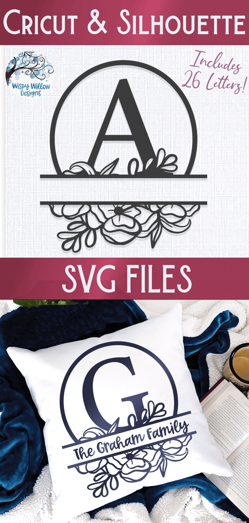 Floral Arrangement SVG Bundle  Monogram, Split, Full – Wispy