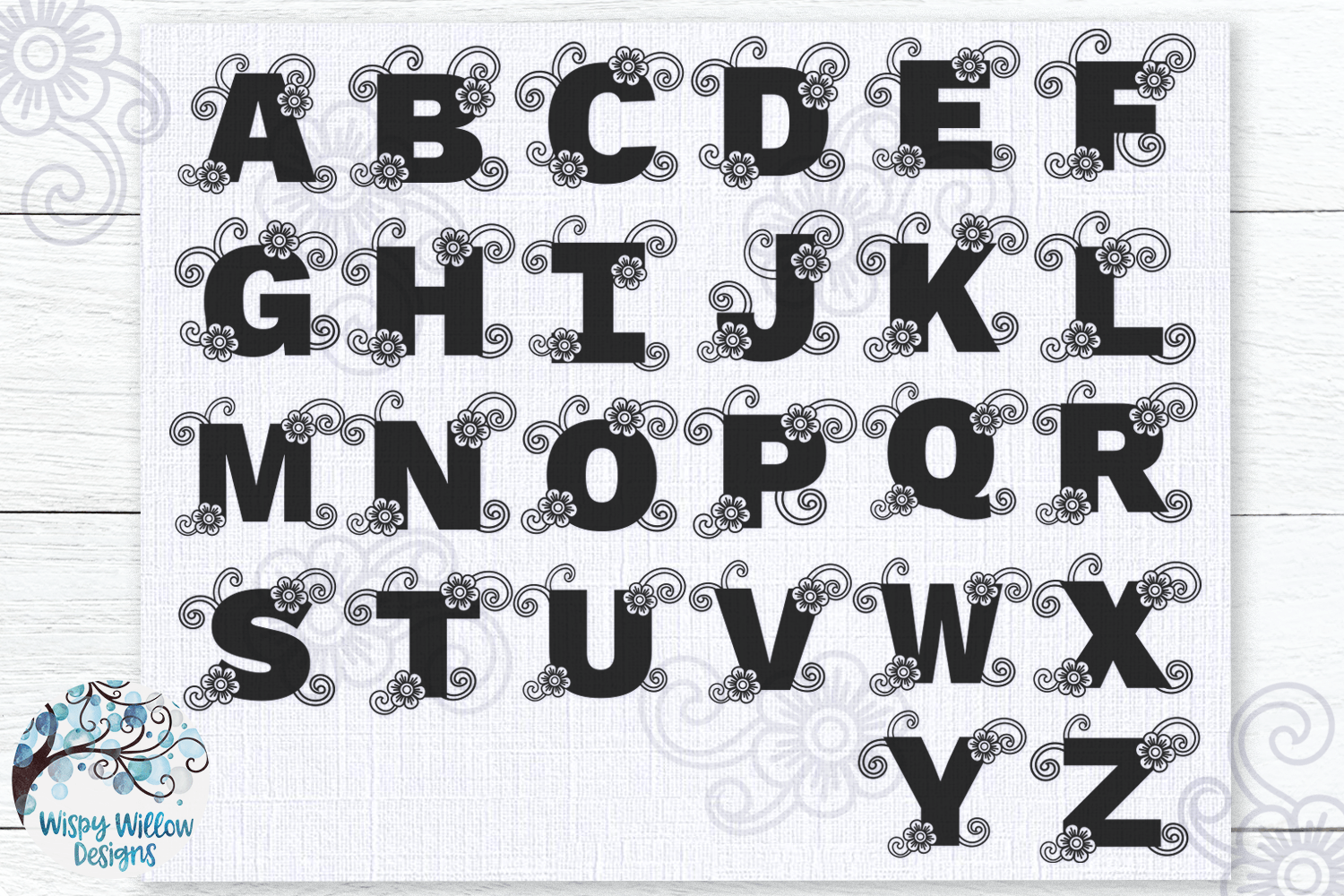 Floral Swirl Alphabet SVG Bundle Wispy Willow Designs Company