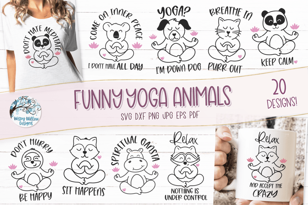 Funny Yoga Animals SVG Bundle  Funny Yoga Quotes SVGs – Wispy