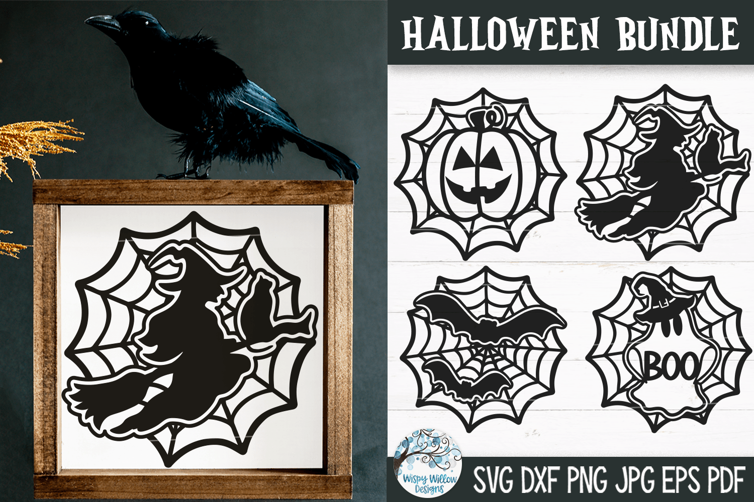 Halloween SVG Bundle | Bats, Witch, Jack O Lantern, Ghost Wispy Willow Designs Company