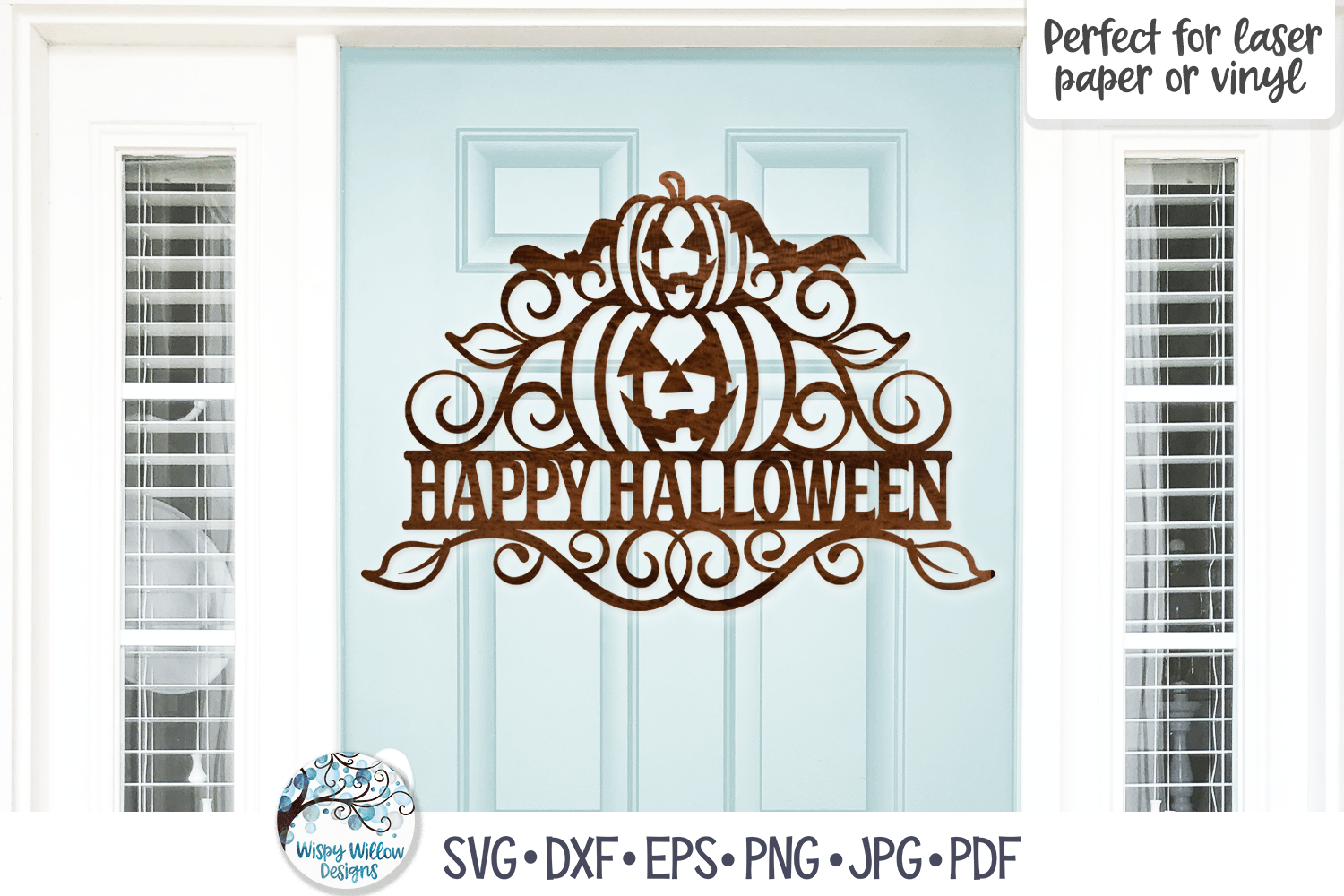 Happy Halloween SVG | Laser Cut Jack O Lantern Sign Wispy Willow Designs Company