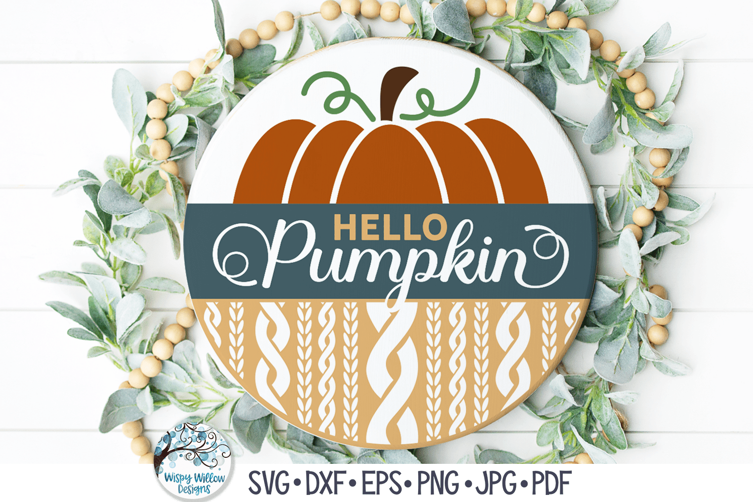 Hello Pumpkin Round SVG | Sweater Print Fall Sign Wispy Willow Designs Company