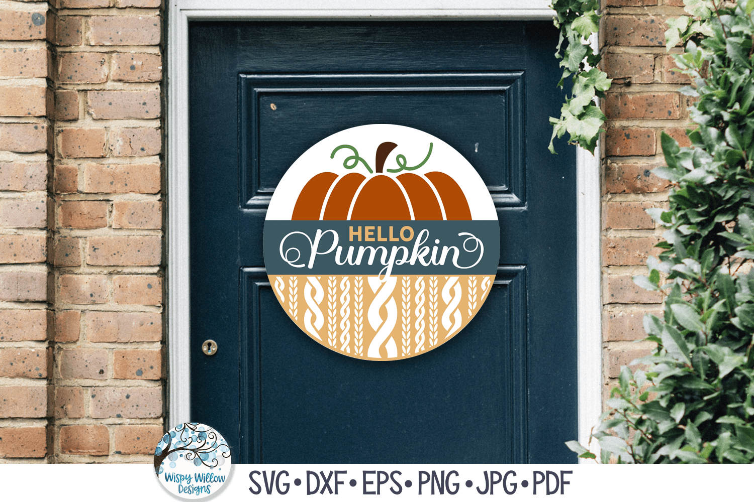 Hello Pumpkin Round SVG | Sweater Print Fall Sign Wispy Willow Designs Company