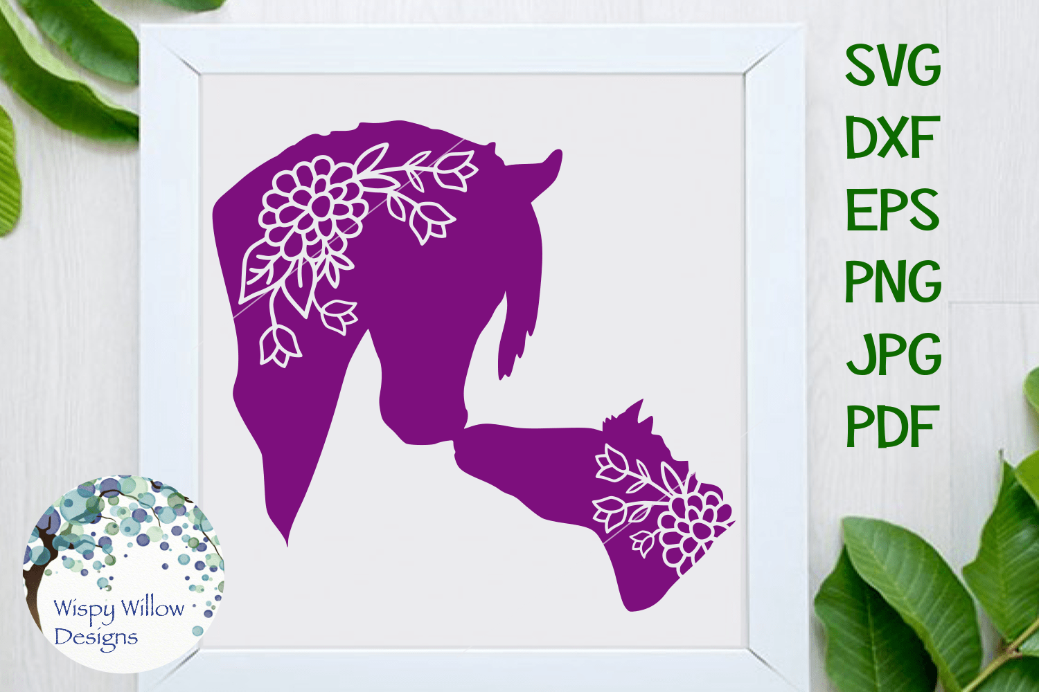 Horse Mom and Baby With Flowers SVG Wispy Willow Designs Company