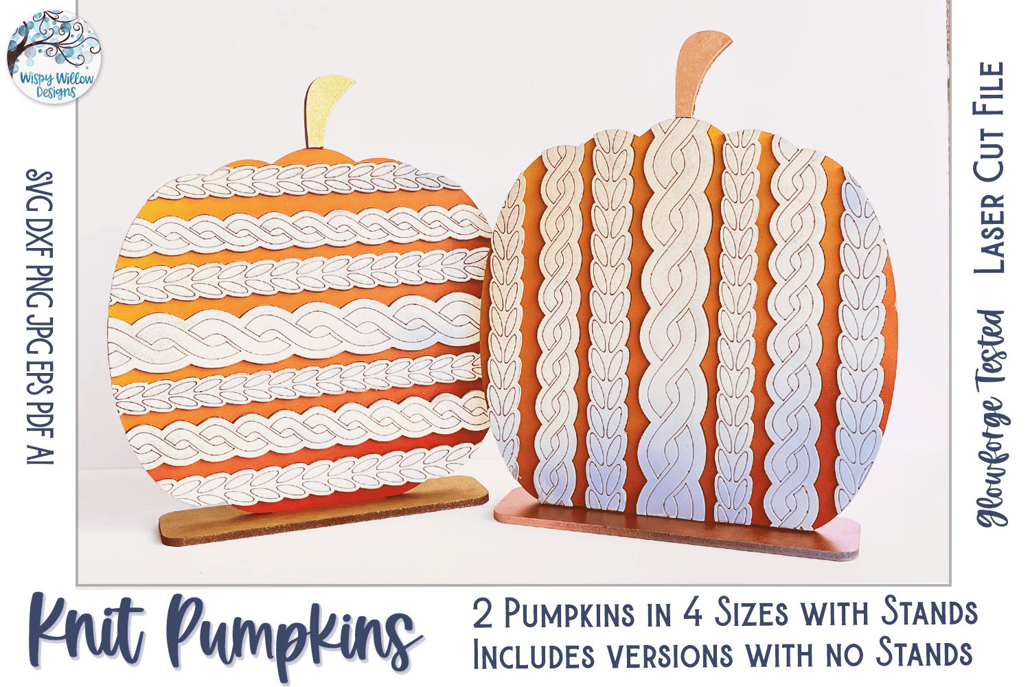 Knit Pumpkin Shelf Sitter for Glowforge or Laser Cutter Wispy Willow Designs Company