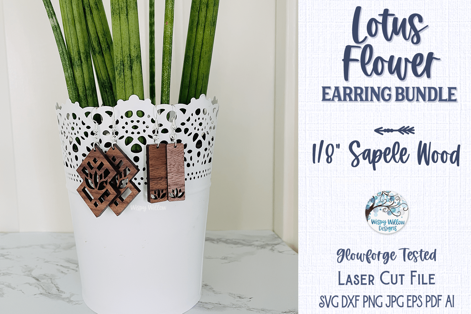 Lotus Flower Earring Bundle for Glowforge or Laser Cutter Wispy Willow Designs Company