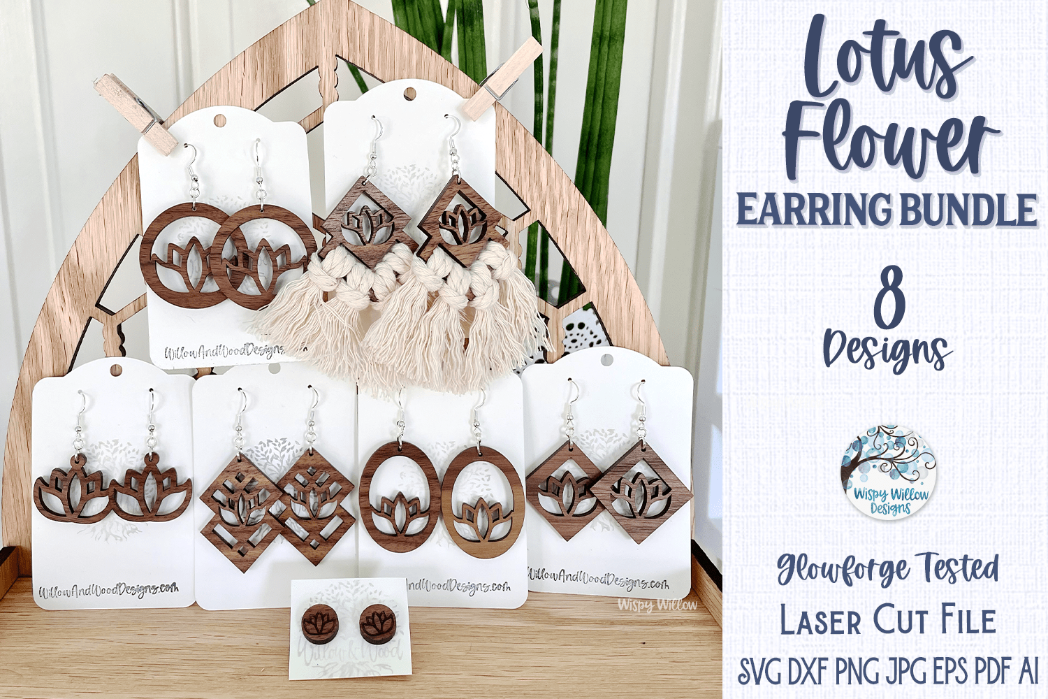 Lotus Flower Earring Bundle for Glowforge or Laser Cutter Wispy Willow Designs Company