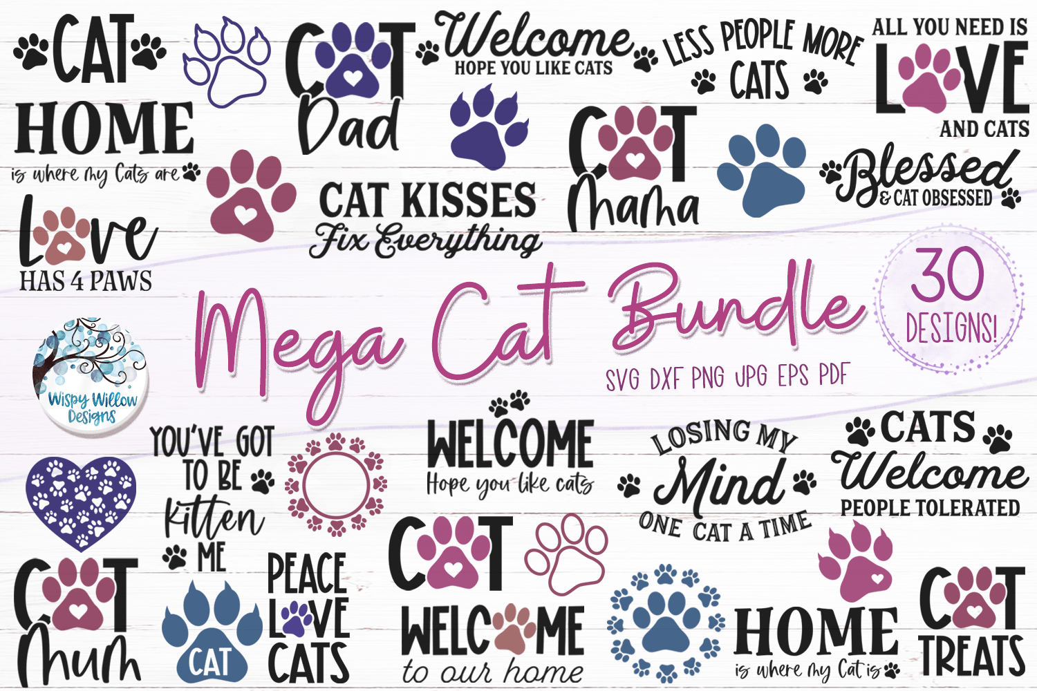 Mega Cat SVG Bundle Wispy Willow Designs Company