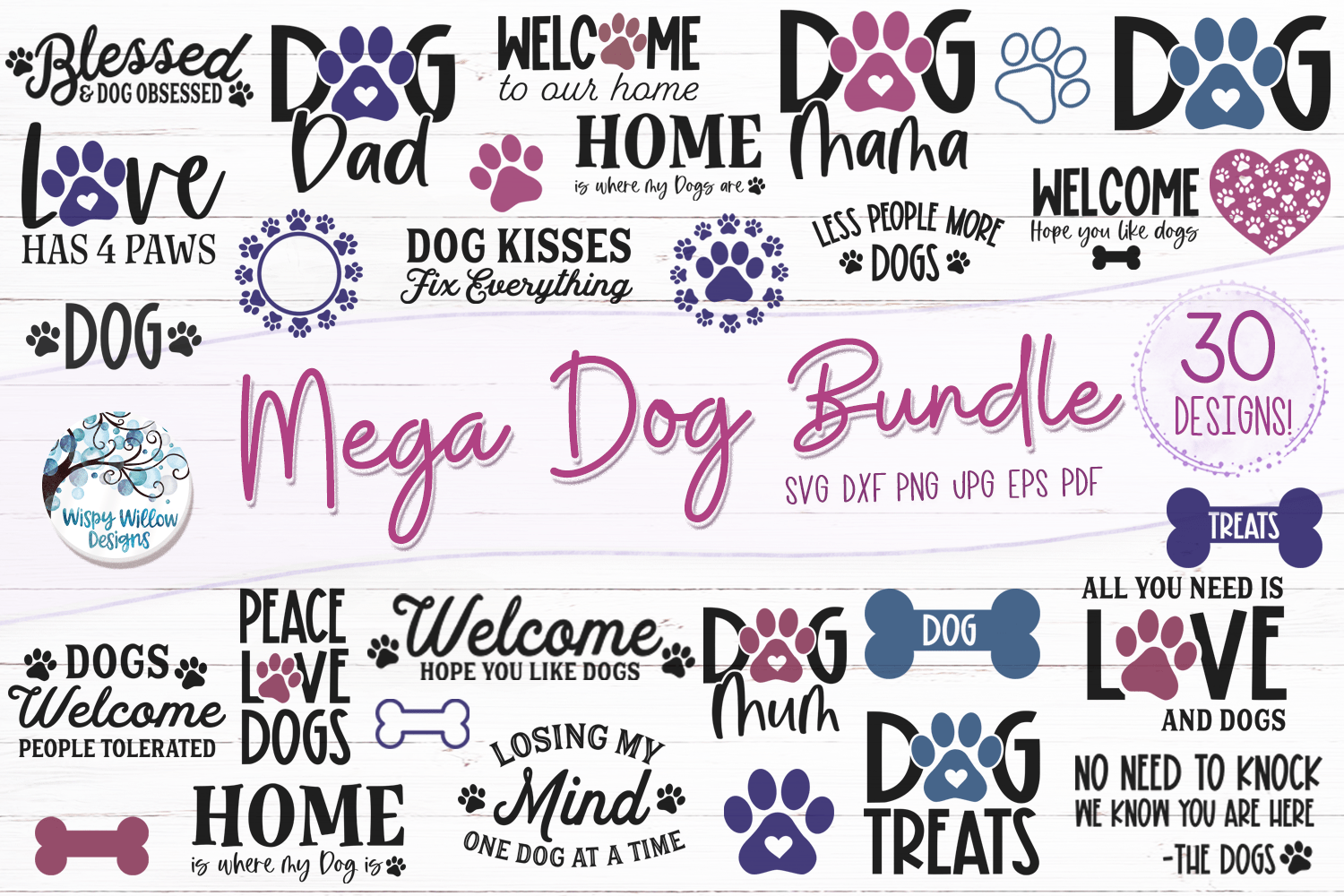 Mega Dog SVG Bundle Wispy Willow Designs Company