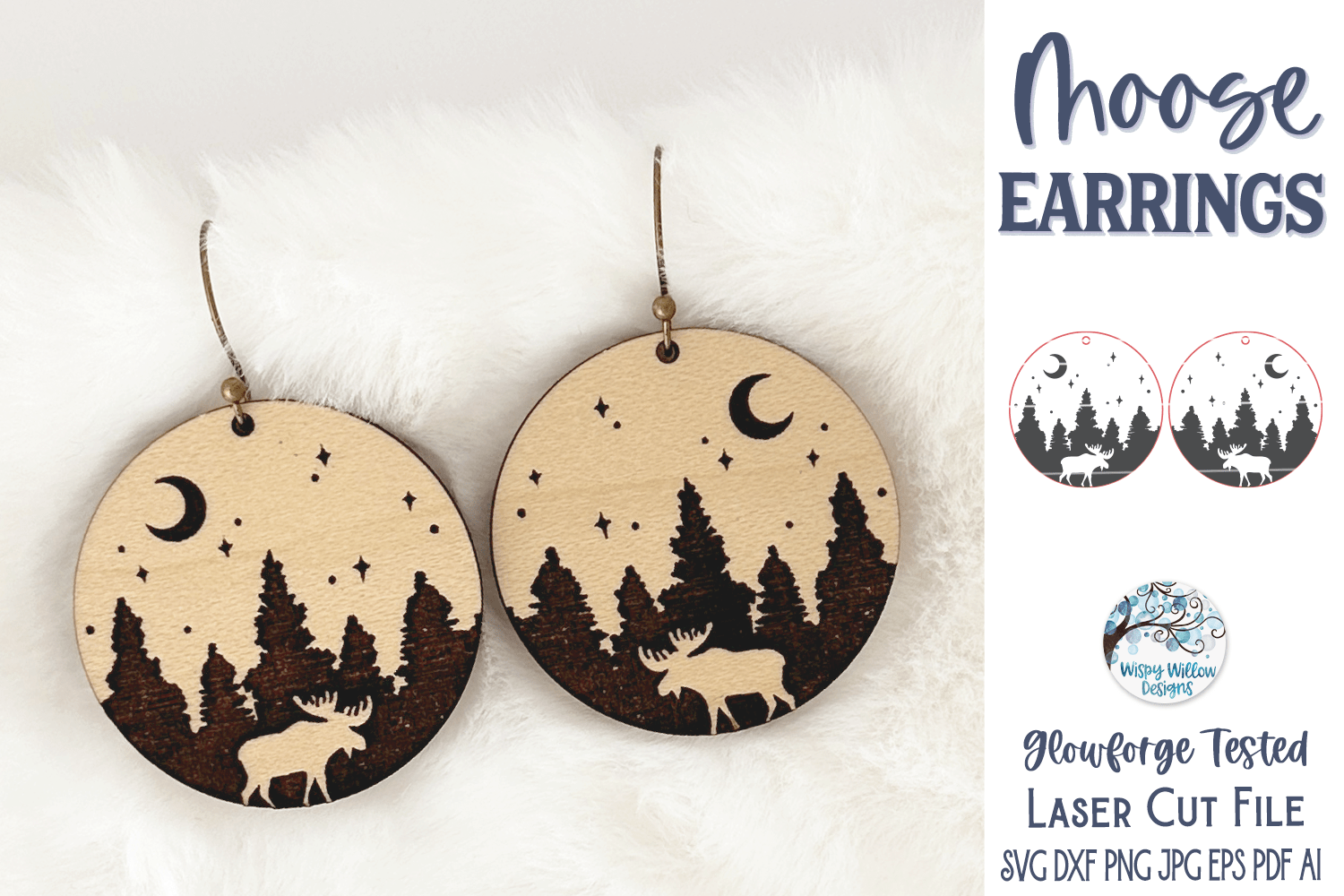 Moose Earring SVG for Glowforge Laser Cutter Wispy Willow Designs Company