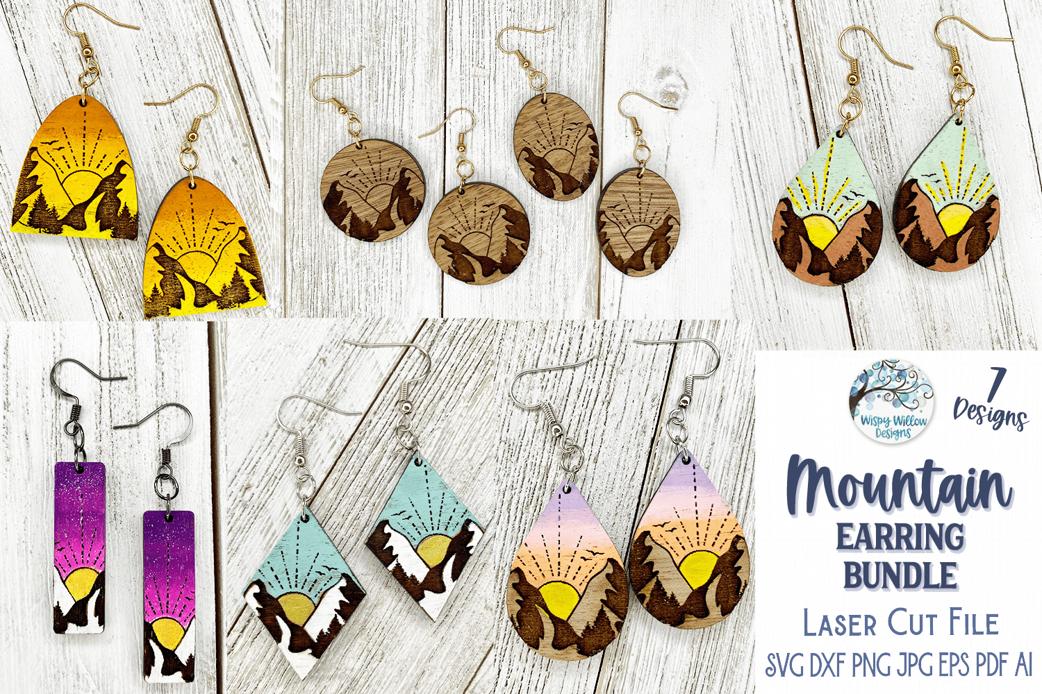 Mountain Earring Bundle for Glowforge or Laser Cutter Wispy Willow Designs Company