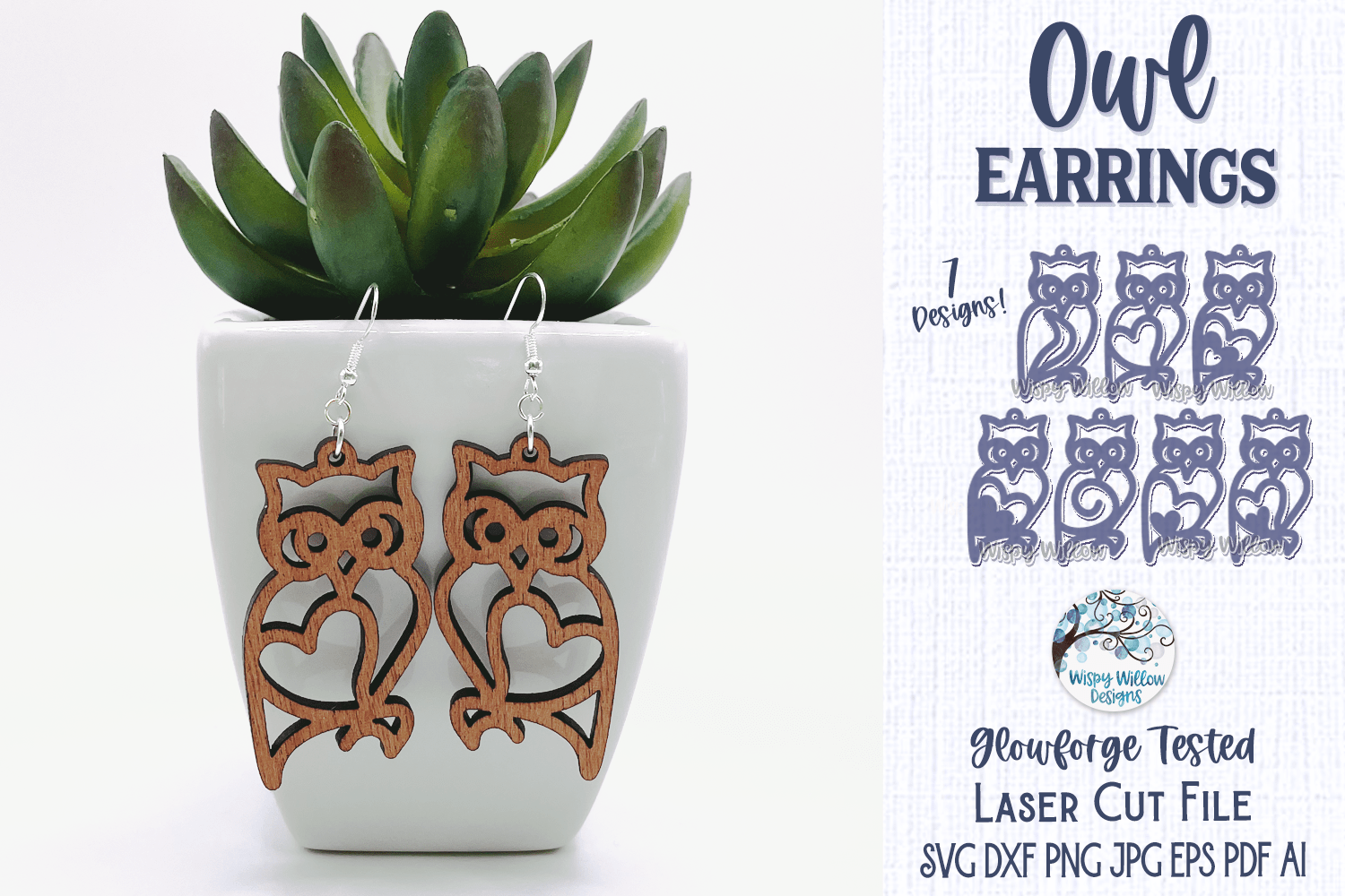 Owl Earrings for Laser SVG Wispy Willow Designs Company