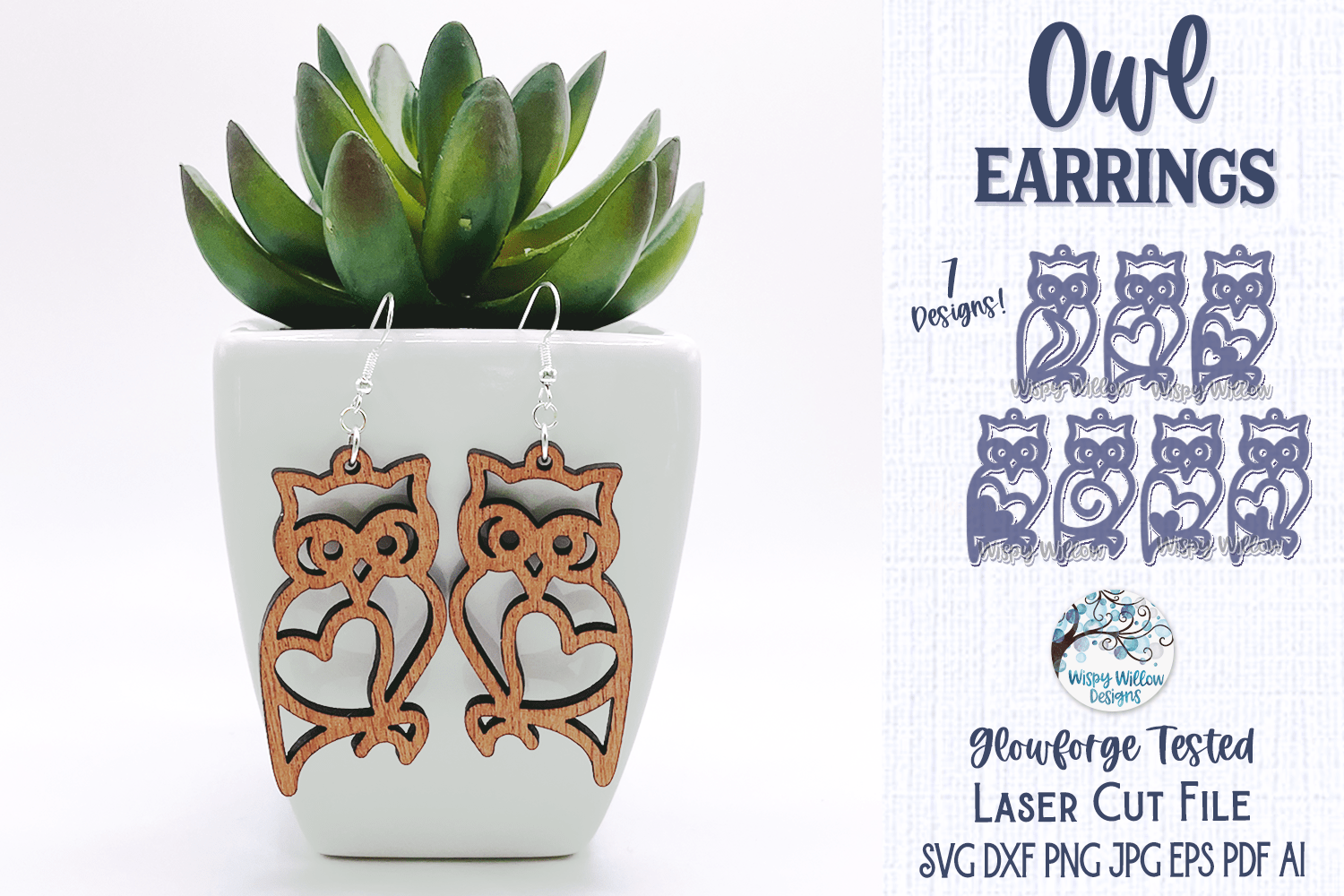 Owl Earrings for Laser SVG Wispy Willow Designs Company