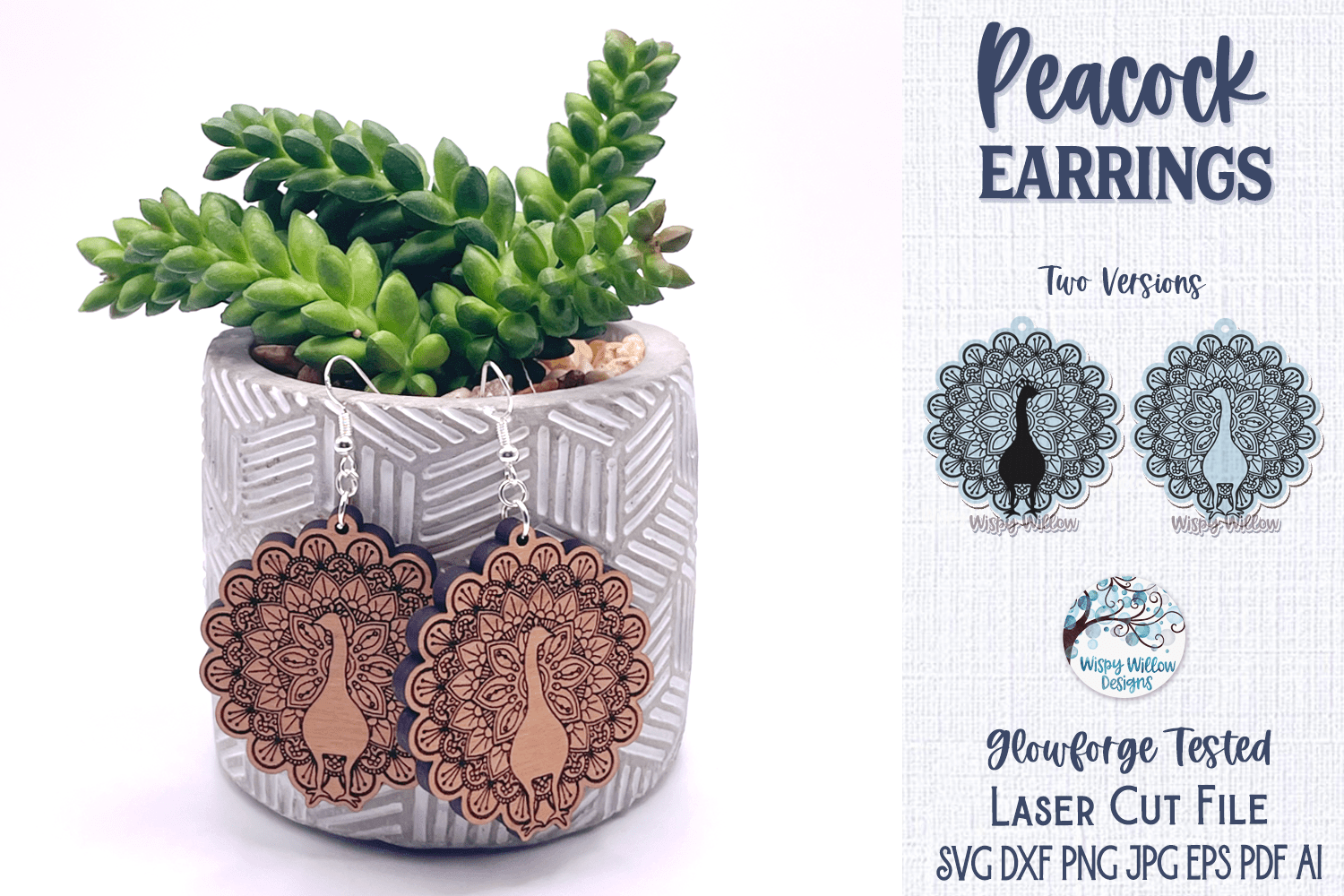 Peacock Earrings for Laser SVG Wispy Willow Designs Company