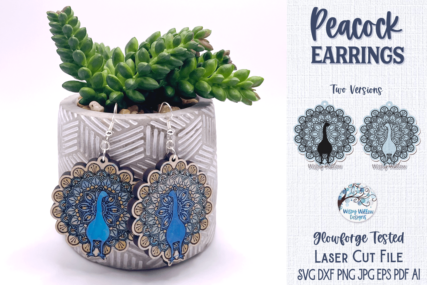 Peacock Earrings for Laser SVG Wispy Willow Designs Company