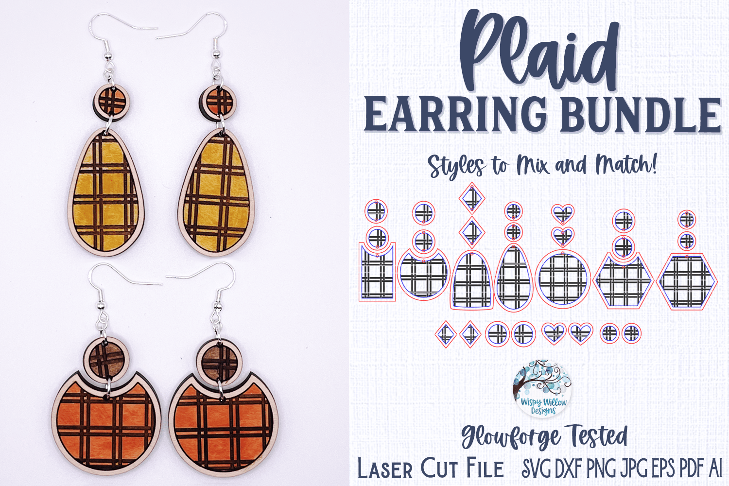 Plaid Earring Bundle for Glowforge or Laser Cutter Wispy Willow Designs Company