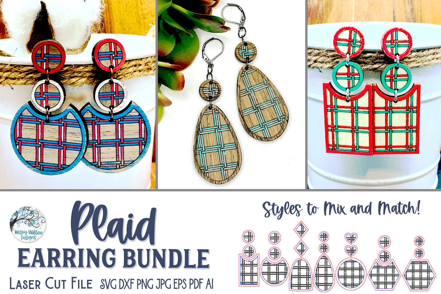 Plaid Earring Bundle for Glowforge or Laser Cutter Wispy Willow Designs Company