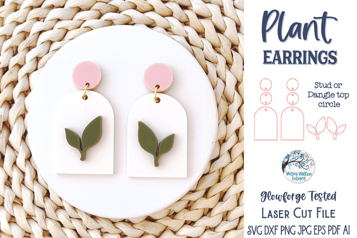 Plant Earring SVG for Glowforge Laser Cutter Wispy Willow Designs Company